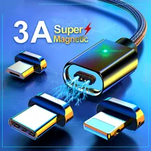 Магнитный Micro USB кабель для iPhone samsung 3A, кабель для быстрой зарядки и передачи данных, Магнитный зарядный кабель usb type C, 1 м, 2 м, кабель для мобильного телефона