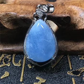 

Genuine Blue Aquamarine Pendant For Women Lady Crystal Water Drop 34x20x12mm Beads Natural Stone Necklace Pendant Jewelry AAAAA