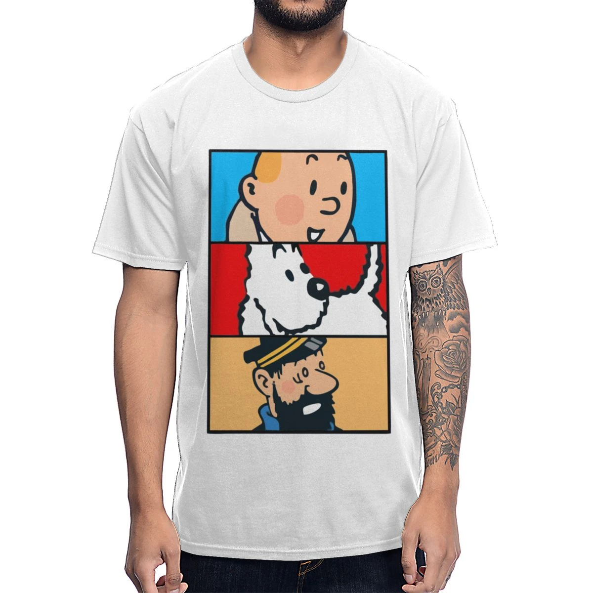 Camiseta de dibujos animados de Tintín para hombre, camisa informal cuello redondo, 100% algodón, capitán Haddock, nevado, de verano| Camisetas| - AliExpress