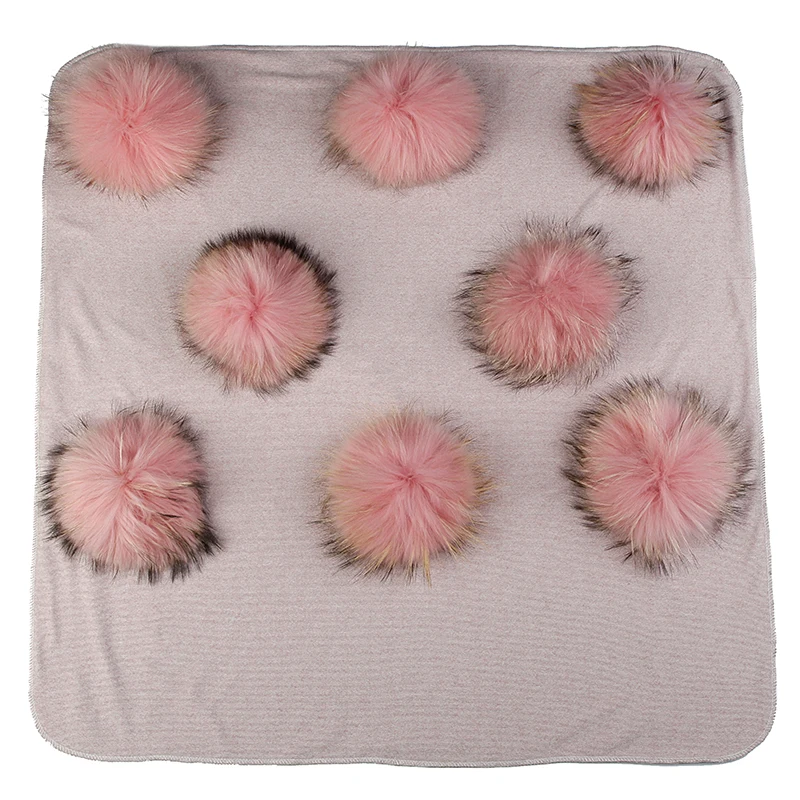 light gray pink Одноцветные пеленки, постельные принадлежности для новорожденных детей, теплые хлопковые пеленки, одеяло для путешествий, одеяло для сна с помпоном из натурального меха - Цвет: light gray pink