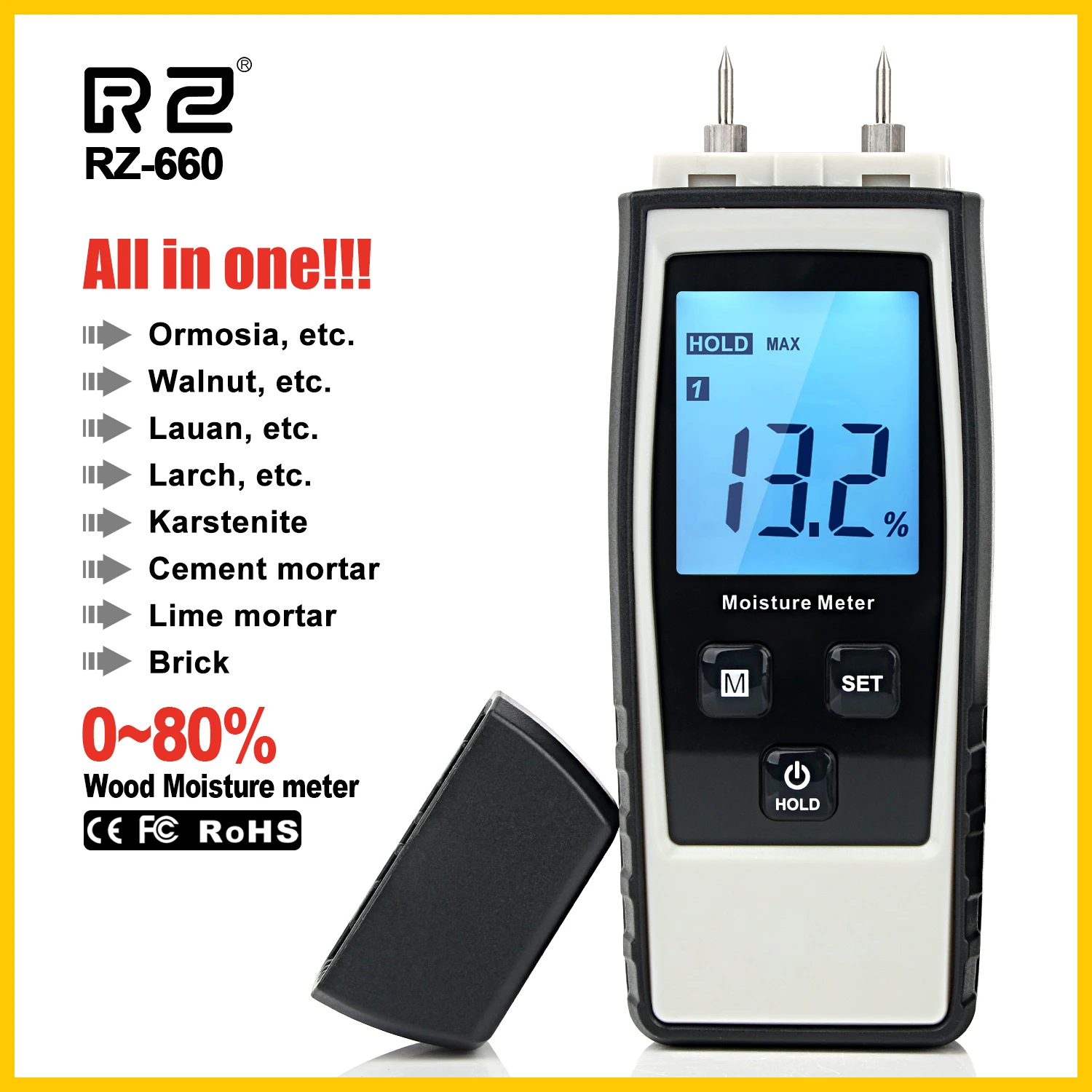 RZ Moisture Meter Digital Wood Moisture Meter 0-80% Wood Working Tester Measuring tool RZ660 wood moisture meter