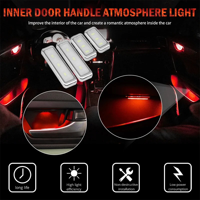 4PCs Set Bowl handle Armrest Light Car Door Interior Light LED Atmosphere Light Auto Interior Door Light Decorative Lamp 4PCs Set Bowl handle Armrest Light Car Door Interior Light LED Atmosphere Light Auto Interior Door Light Decorative Lamp