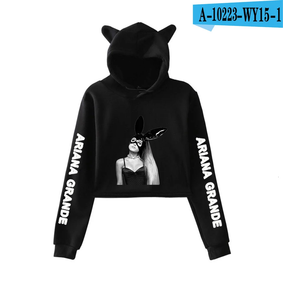 Ariana Grande Thank U Next альбом пупка худи с кошачьими ушами толстовки крутой Печатный женский сексуальный Kpop укороченный топ толстовки Толстовка - Цвет: Picture color