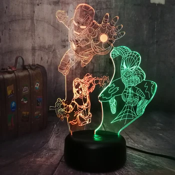 

Marvel Action Figures The Avengers Spiderman iron Man Captain Marvel 3D LED Night Light Mixed Color Kid Toy Birthday toys Decor