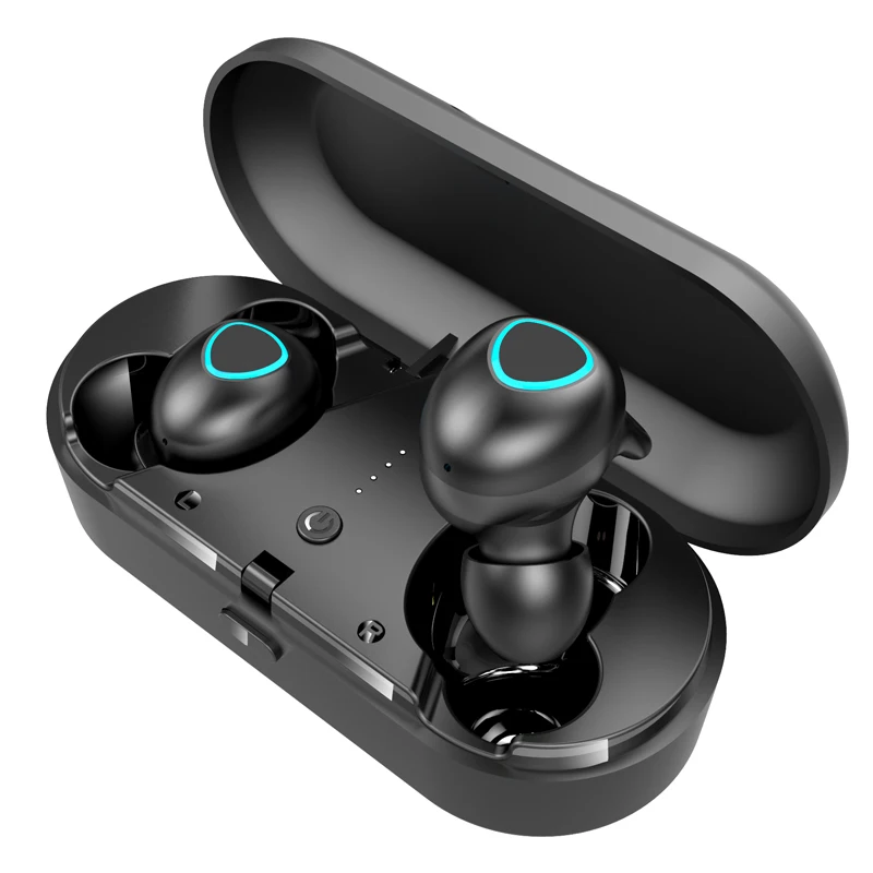 TWS 5,0 Bluetooth наушники 4D стерео беспроводные наушники свободные руки спортивные наушники мини-гарнитура с двойным микрофоном зарядная коробка - Цвет: Черный