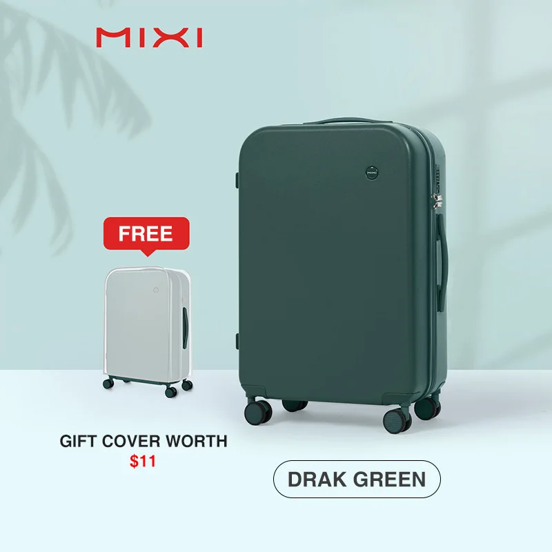 Deep Green Mixi PC Men Women Luggage Suitcase Travel Trolley Case Mute Spinner Wheels Rolling Luggage Case TSA Lock Carry Ons M9236 - Цвет: Deep Green