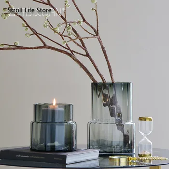 

Nordic Glass Vase Candle Holders Windproof Candle Holder Ornaments Living Room Table Centerpiece Home Decoration Bougeoir Gift