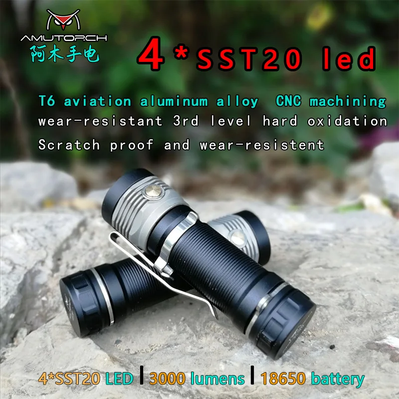  Amutorch newest AX4 4x SST20 4000LM 5 modes Stepless Dimming powerful 18650 EDC Flashlight Outdoor  - 4000187653275