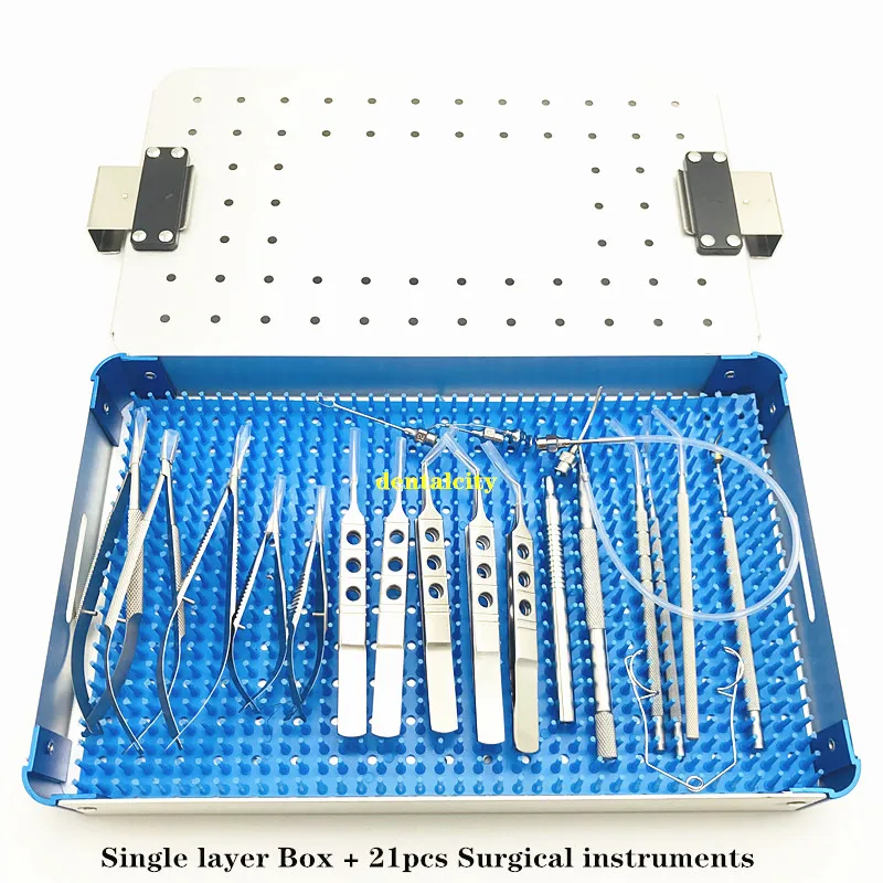 Офтальмологическая катаракта набор хирургический набор для микрохирургии глаз с лотком для стерилизации чехол 21 шт - Цвет: Single layer -21pc