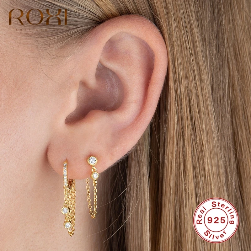 

ROXI Lovely Drop Hanging Chain Hoop Earrings for Women Girls Crystals Birthday Wedding Jewelry Earrings 925 Sterling Silver Aros