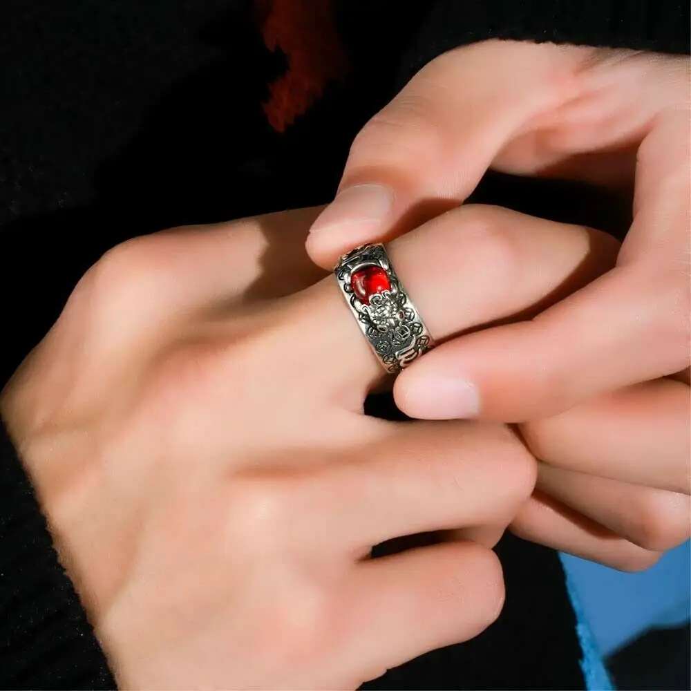 COLORFUL BLING Feng Shui Pixiu Dragon Ring – Adjustable Wealth & Luck Ring For Women & Men (Silver & Crystal) - View #4