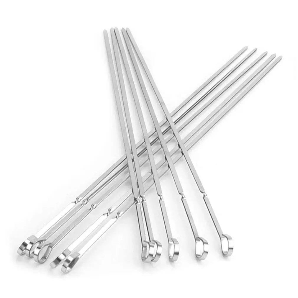 

10Pcs Bbq Barbecue Steel Grilling Kabob Kebab Flat Skewers Needle Set 45Cm Thickened With Stainless Steel Flat Sign