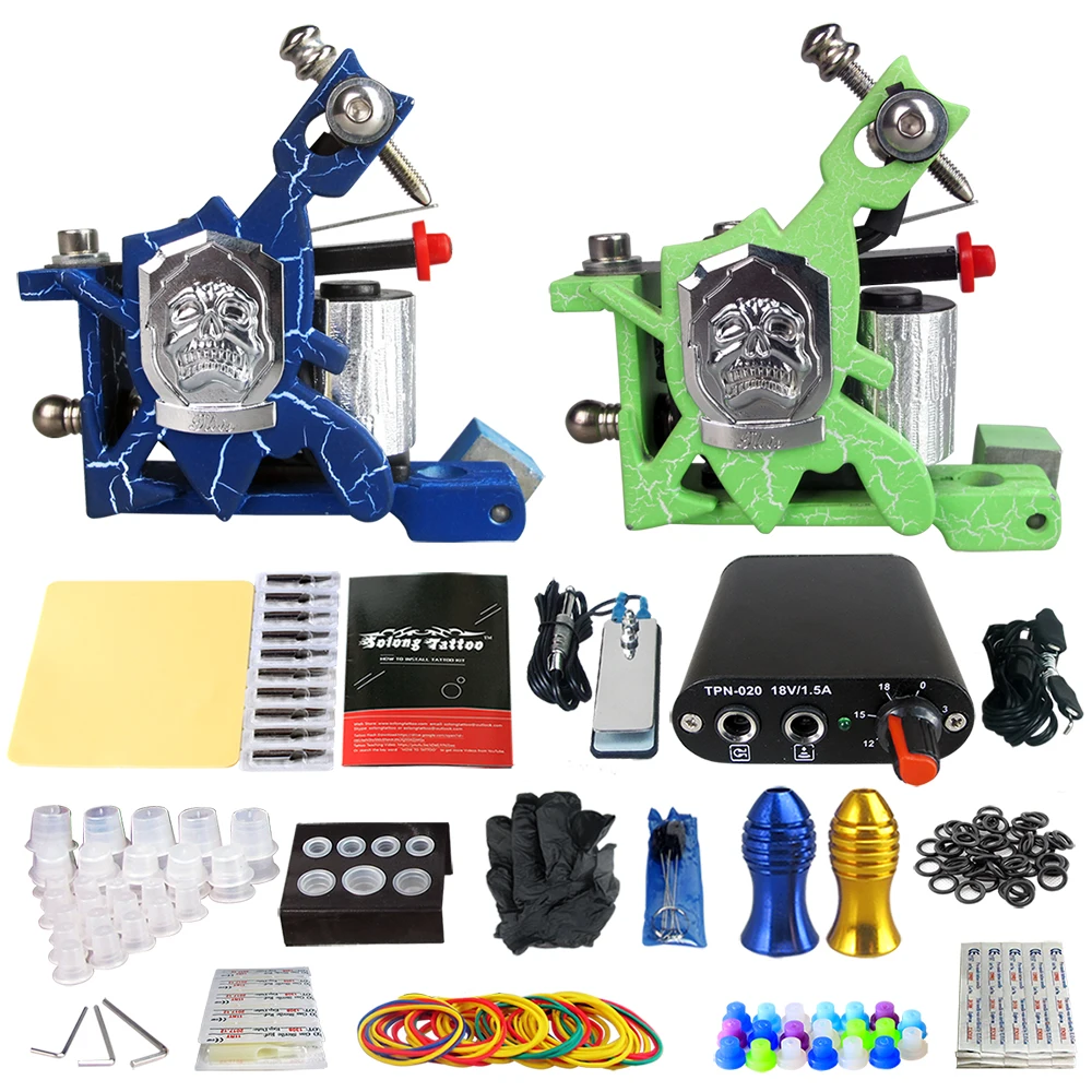 

Professional Beginner Kits Permanent Makeup Tattoo Kit 2 Tattoo Machines with Machines Set Black Power Supply Needle Grips Tips