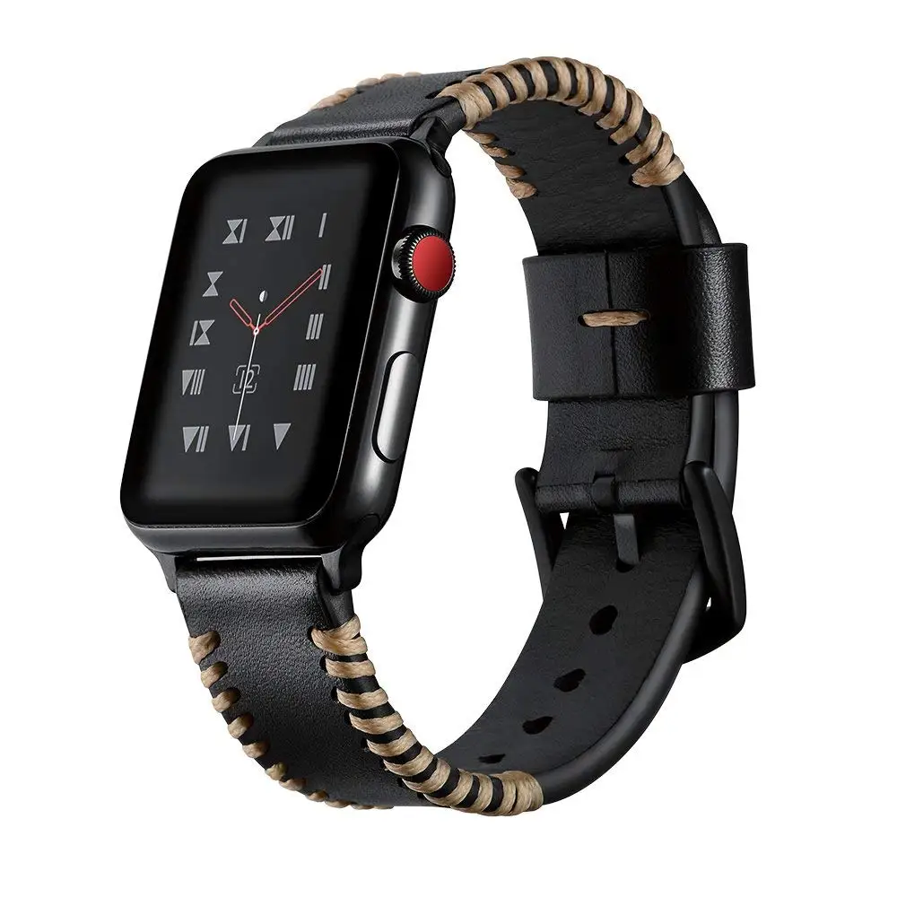 Кожаный спортивный ремешок для apple watch, ремешок 44 мм, 40 мм, iwatch series 4, 3, 2, 1, 42 мм, 38 мм, ремешок для наручных часов, прошитый вручную ремень с краями