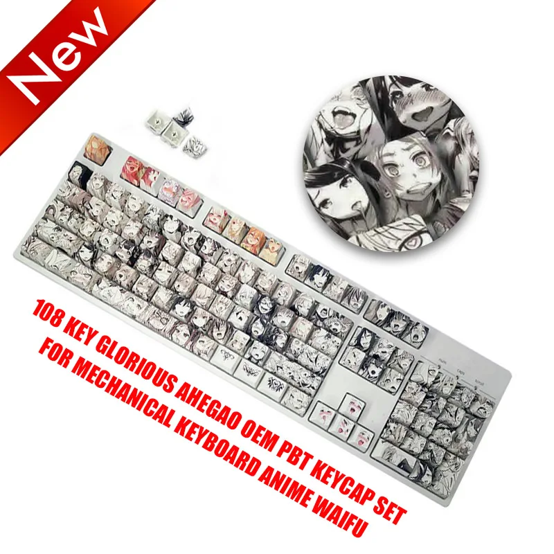 PBT 108key Ahegao Keycap Dye Sublimation OEM Profile Japanese Anime Keycap For Cherry Gateron Kailh switch Mechanical Keyboard