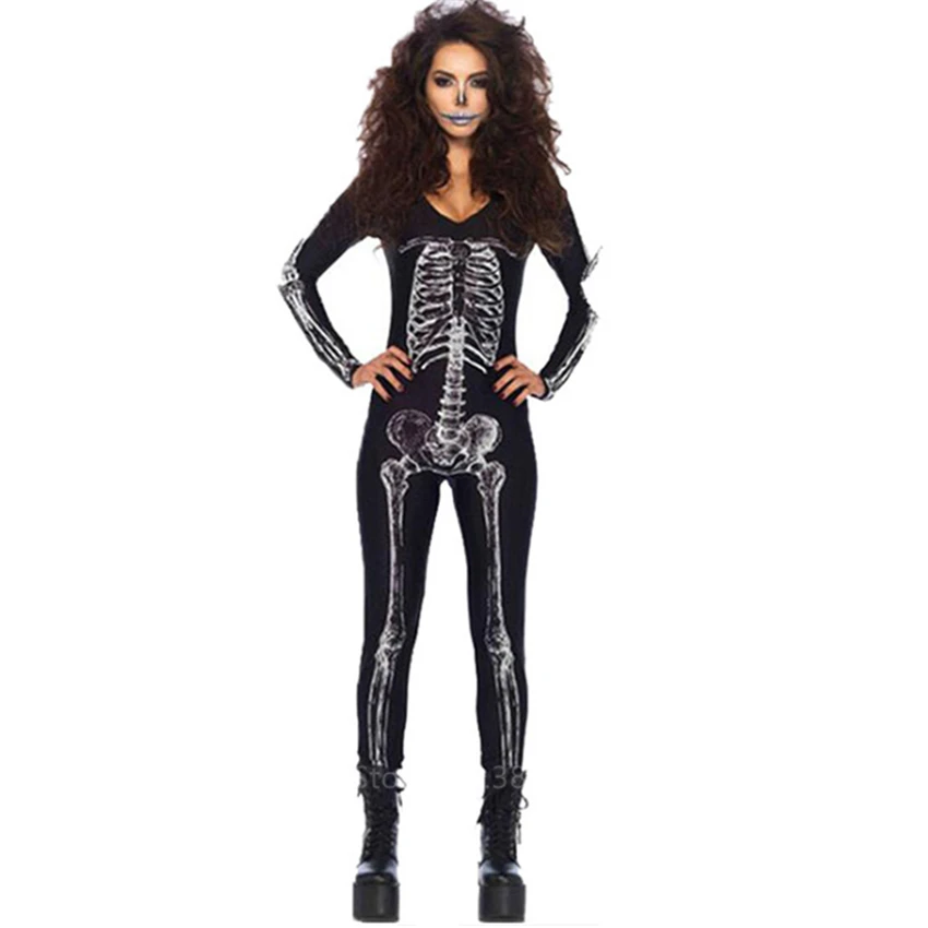 Skeleton Costume Women Halloween Dress Disguise Witch Day of The Dead Jumpsuit Horror Bride Cosplay Carnival Party Vampire Fancy