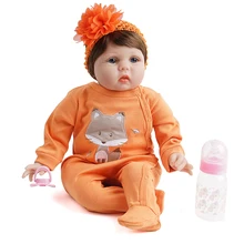 55 см Reborn Baby Doll девушка силиконовый винил новорожденный оранжевый наряд