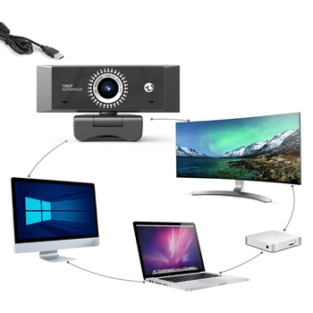 

1080P Web Camera 360 Rotating USB 2.0 Auto Focusing Webcam with Microphone for Computer PC Laptop Desktop Video