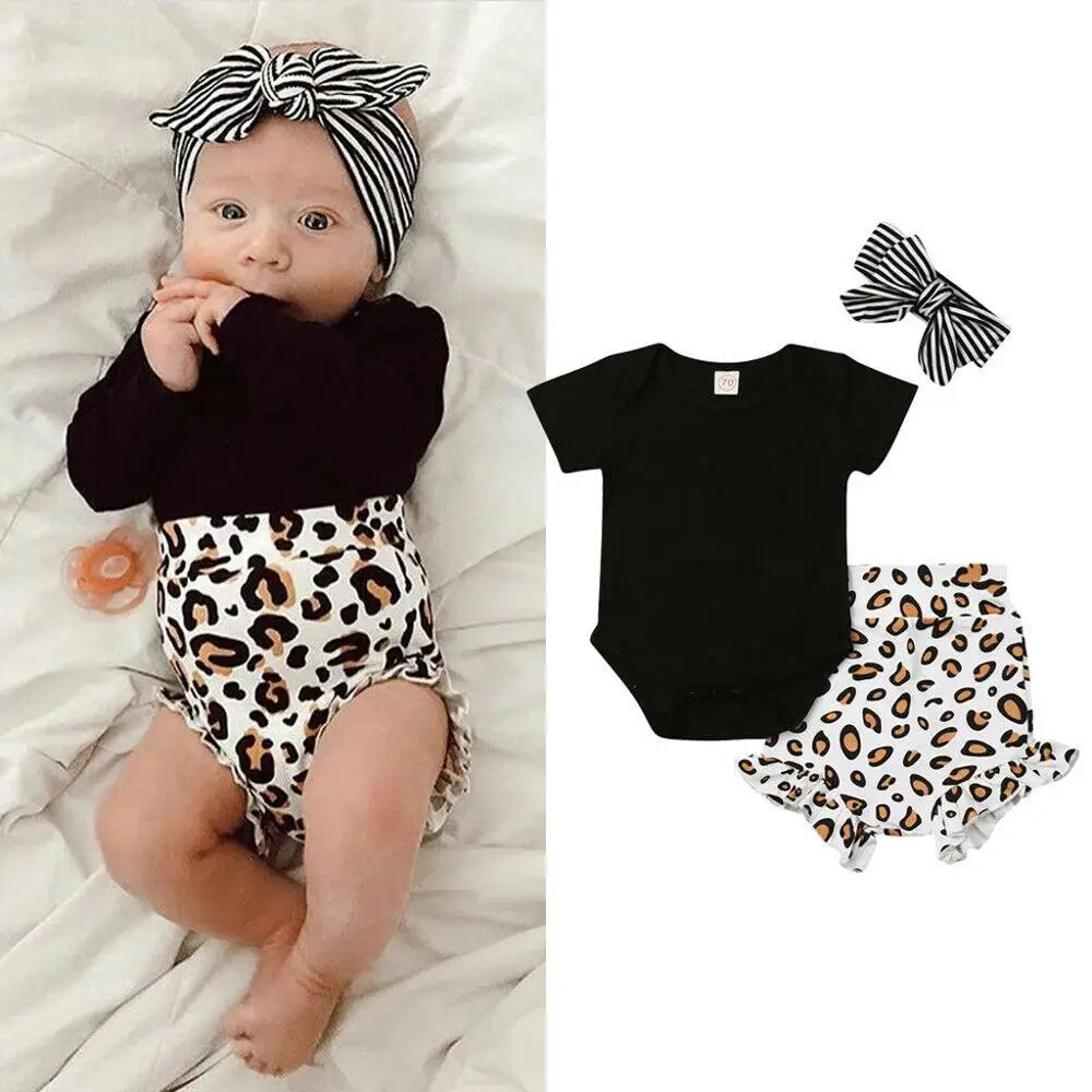 

Summer Baby Girls Clothes Romper Newborn Baby Girls Leopard Print Clothes Tops Romper Short Pants Summer Outfits Bodysuit Outfit