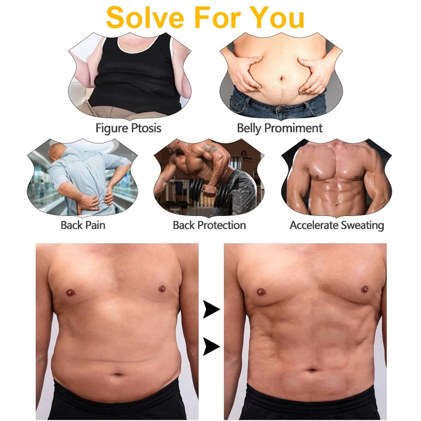 Corset Mens Slimming Belt Fitness Neoprene Sauna Suit for Men Waist Trainer Vest Zipper Body Shaper with Adjustable Tank Top