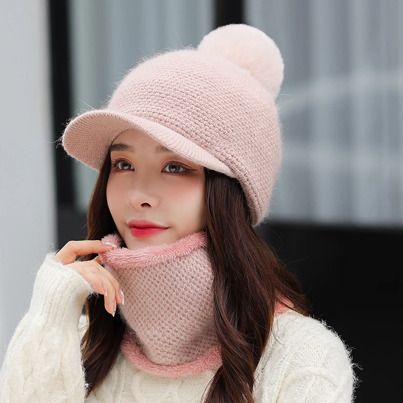 

2021New Winter Knit Hats Women Thick Neck Warm Beanies Hat Girls Riding Ski Hat Outdoor Beanie Skullies Hats Knitted Bonnet Cap