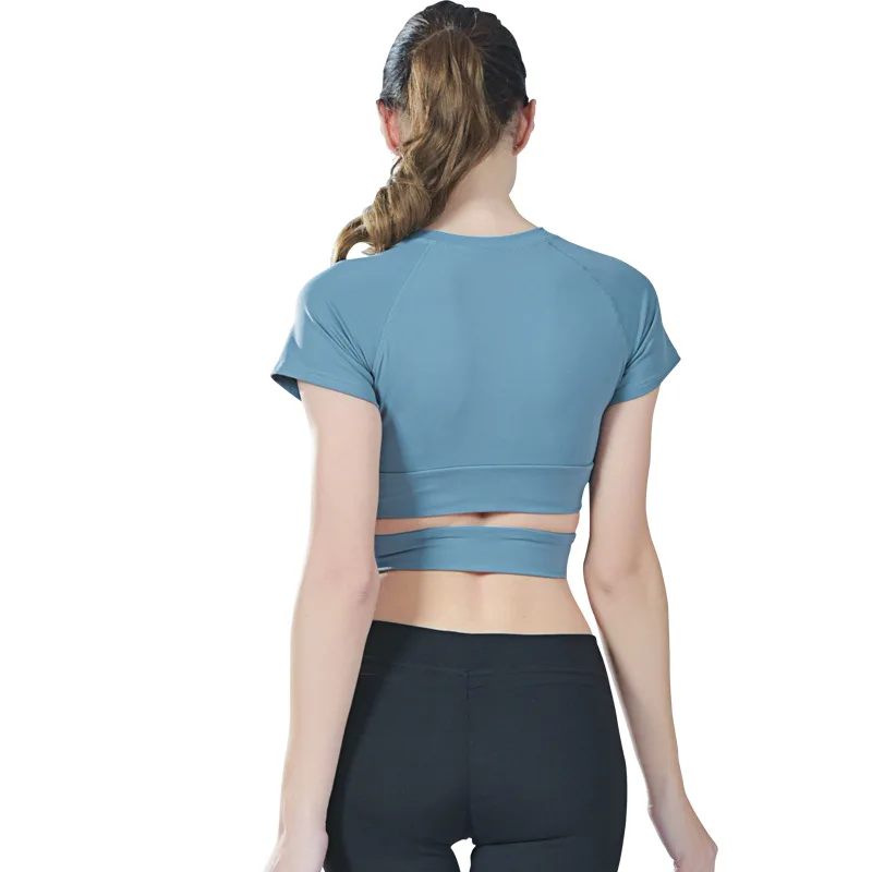 Рубашка для йоги Midriff-baring, женские топы для занятий спортом на открытом воздухе, футболка с короткими рукавами для бега, Женская футболка для занятий фитнесом и тренировкой
