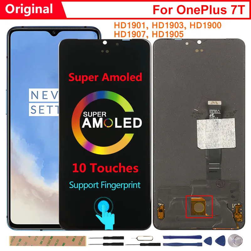 US $120.49 Amoled Display For OnePlus 7T LCD Original Raugee Screen Replacement For One Plus 7T 7 T Display Support Fingerprint 10 Touches
