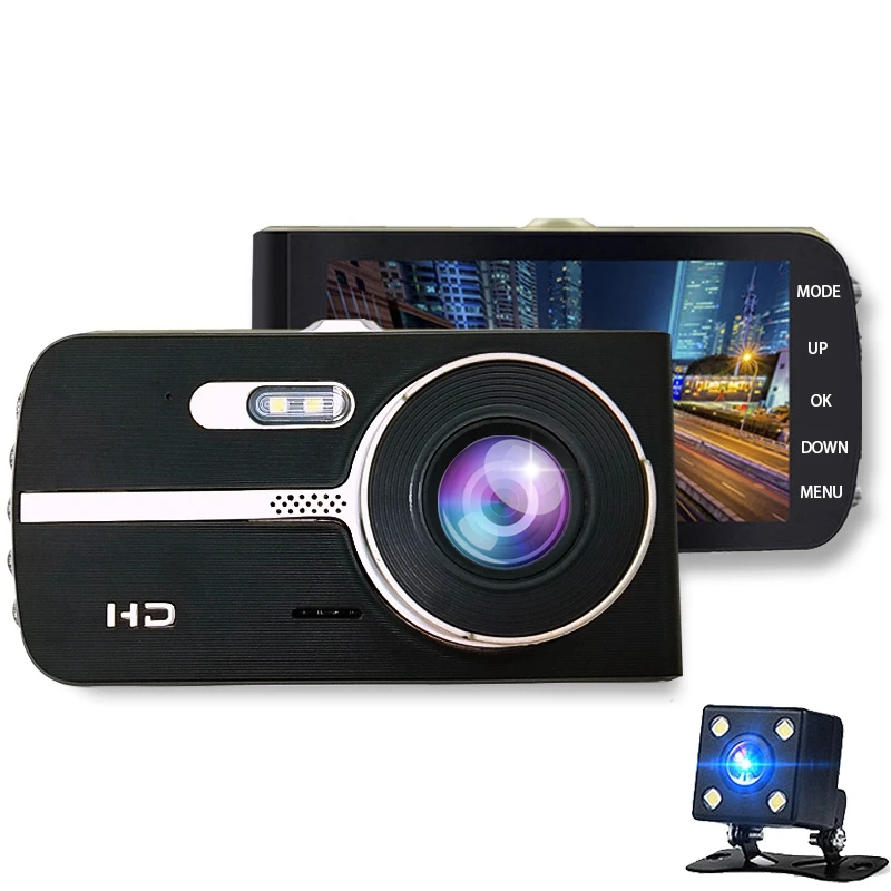 Автомобильный видеорегистратор Fhd 1080P Dashcam 4 дюйма с двумя объективами ночного видения, Автомобильный регистратор, видеорегистратор, автомобильный детектор