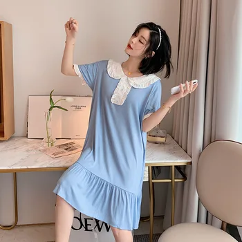 

2020 spring and summer new cotton Women's cute trendy nightdress large size simple housecoats women sleeping dress night gown