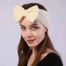 Теплые вязаные повязки на голову с бантом, вязаные повязки на голову, модные однотонные шерстяные зимние спортивные повязки для волос для йоги, аксессуары для волос