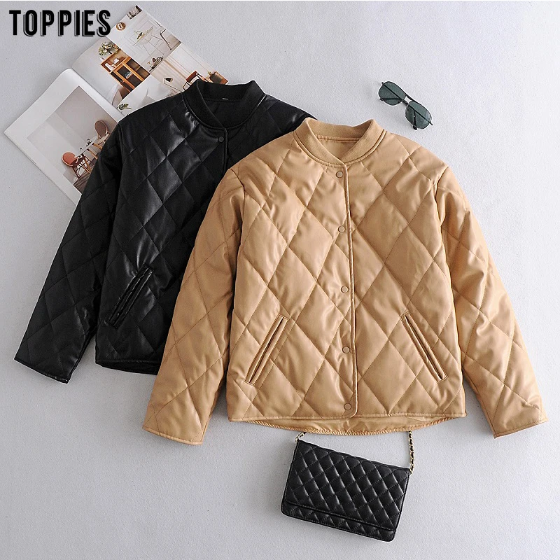 Toppies 2020 зимняя клетчатая куртка женская из искусственной кожи пальто однобортная