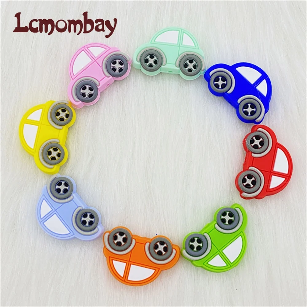 10/pcs Mini Car Silicone Beads Baby Teether Bead Teething Toys Accessories BPA Free Rodents Chewable Toys