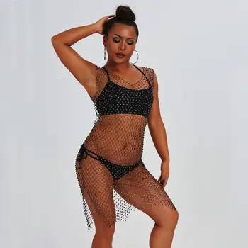 

Sexy Rhinestone V-neck Round collar Body Chain Black White Crystal Long Grid Skirt Chains Sexy Body Jewelry for Women