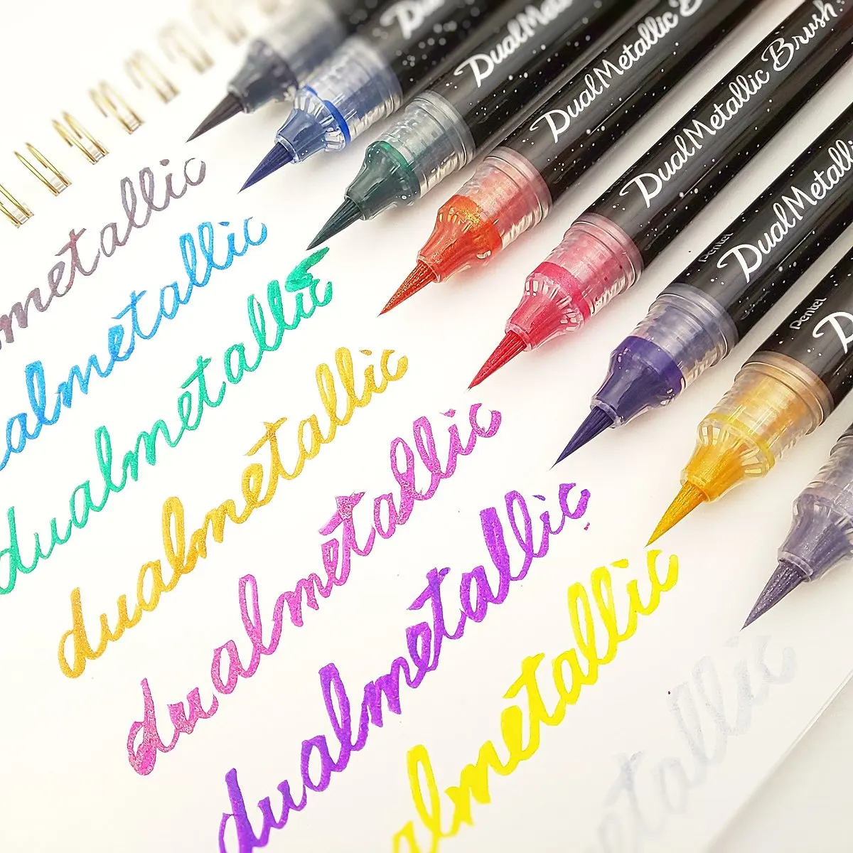 Pentel Dual Metallic Brush Pen - Pink and blue black gold sliver violet green xgfh-dv | Канцтовары для офиса и дома