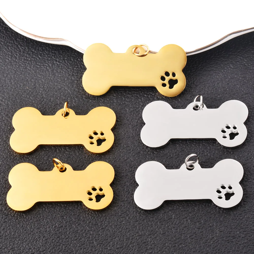 5Pcs/Lot Custom New Stainless Steel Dog Bone Hollow Pet Paw Tag Puppy Pendant Charm Accessories Jewelry Findings Wholesales 3