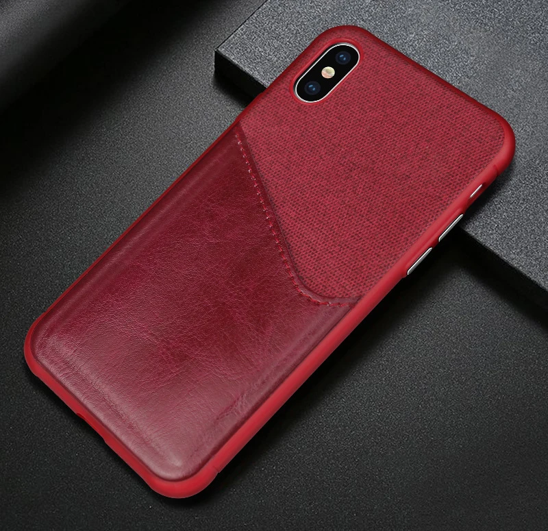 Карман для карты Слот Чехол для iPhone X XS Max XR Бизнес противоударный ткань кожаная задняя крышка для iPhone 7 8 Plus чехол Coque