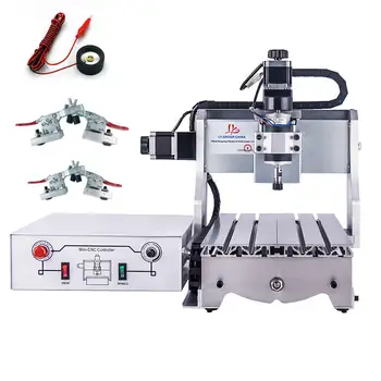 

Cheap mini cnc engraving machine 3020 300w desktop wood router lathe with knife tool setting