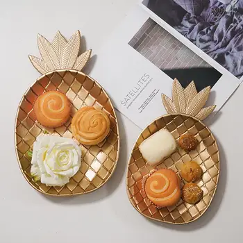 

Simple Nordic Style Wooden Golden Tray Pineapple Leaf Shape Snack Fruit Bowl Wooden Storage Tray