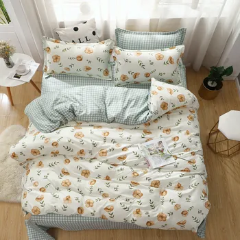 

Flower Green Grid Girl Boy Kid Bed Cover Set Duvet Cover Adult Child Bed Sheets And Pillowcases Comforter Bedding Set 61071