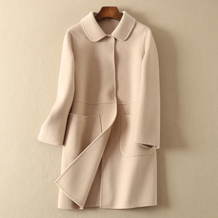 Beige AYUNSUE, двухстороннее шерстяное пальто, женская длинная куртка, весна-осень, женские пальто, элегантное корейское пальто, манто для женщин KJ3593 - Цвет: Beige