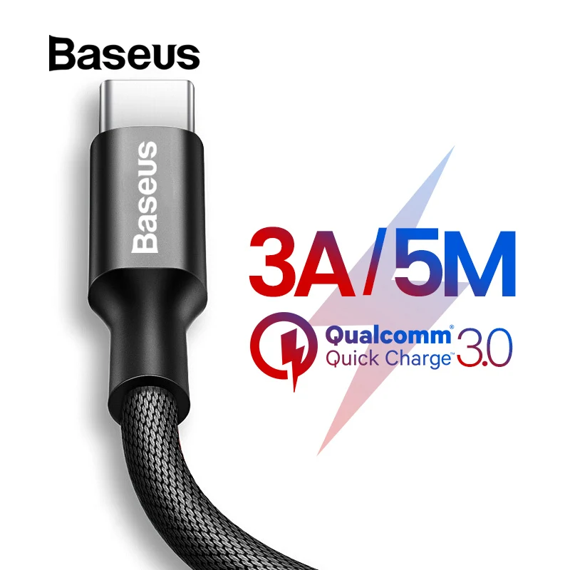 Baseus Тип usb C кабель для samsung Note 8 S8 S9 плюс быстрый заряд 3,0 Тип C кабель для Xiaomi Mi 8 9 USB-C кабели для мобильных телефонов