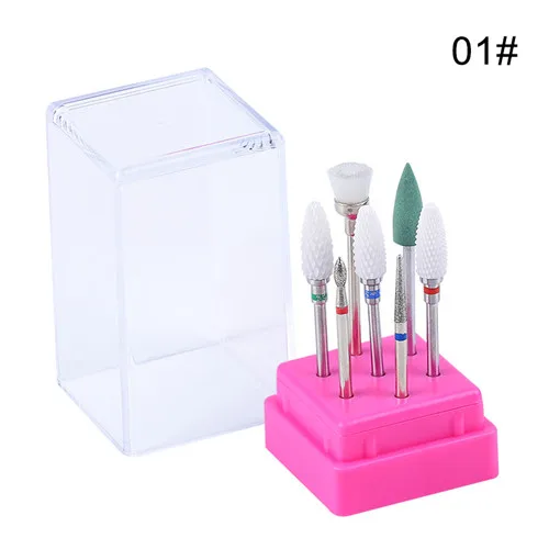 1set Milling Cutter Nail Drill Bits For Manicure Machine Ceramic Diamond Nail Sander Bits Nail Drill Bits Set Pink Base TH14 - Цвет: 1