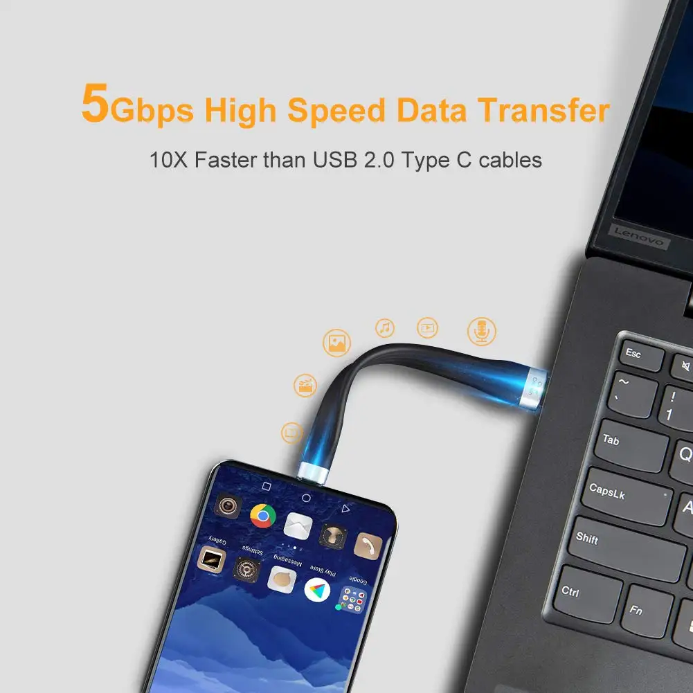 매우 짧은 USB C 케이블 USB 3.1 Gen.1 USB 3.0 A 수-USB-C 수 고속 충전기 동기화 데이터 케이블 5Gpbs 3A 60W