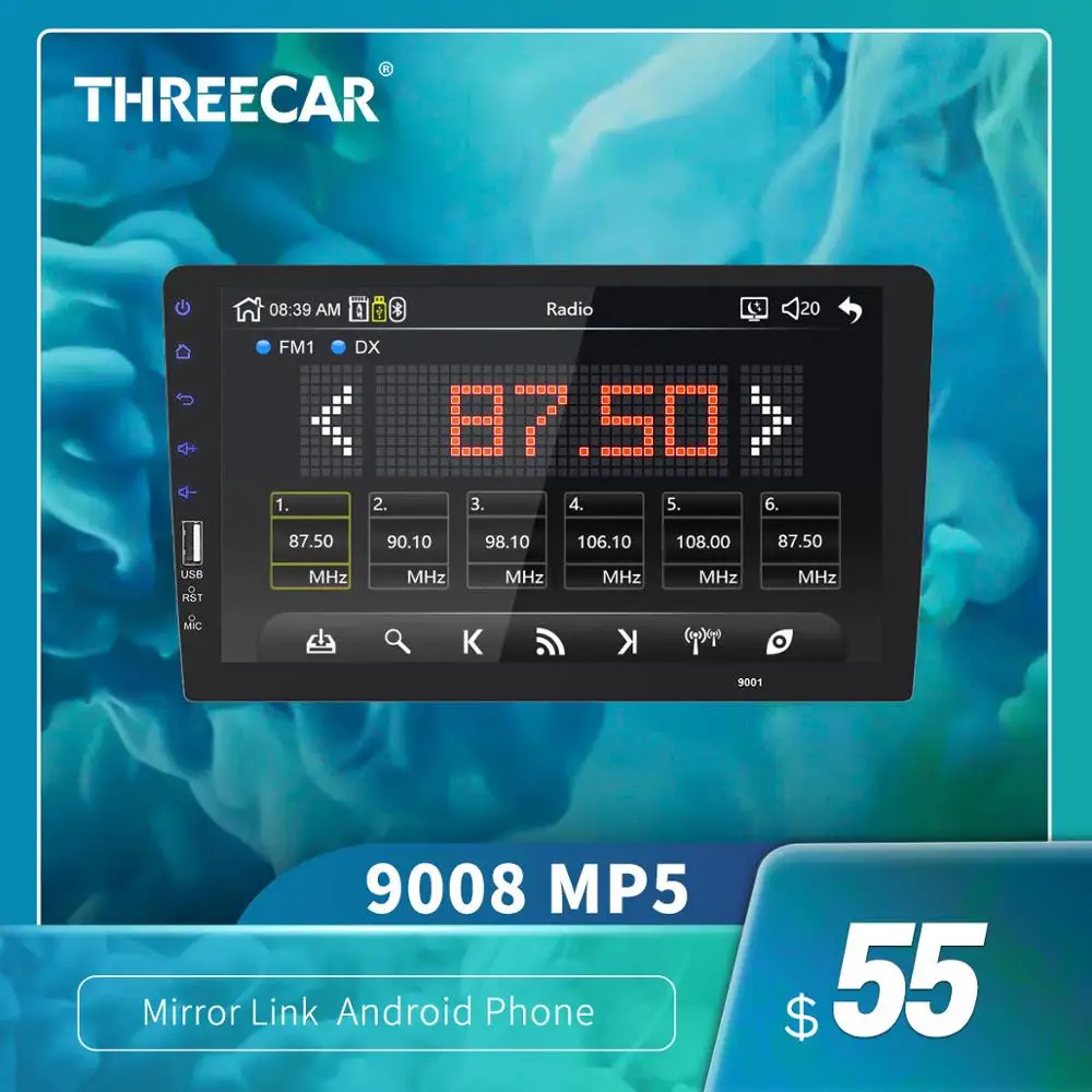 Мультимедийный плеер Threecar One Din автомагнитола с тыловой камерой 9 дюймов MP5 Mirrorlink