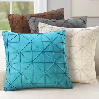 

45x45cm beige/blue/grey/brown grid pleated suede cushion cover sofa lumbar pillow cover decorative throw pillowcase