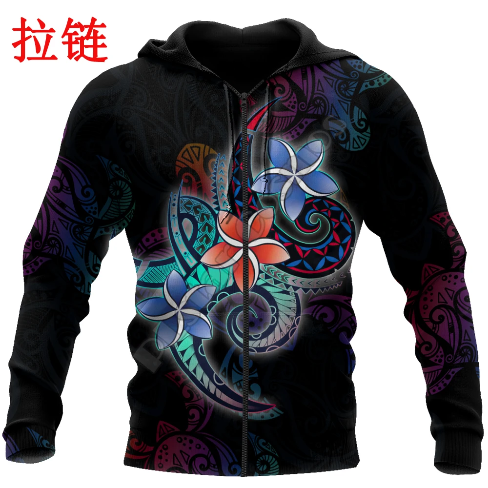 Polynesian Plumeria Flower And Turtle Tattoo  3D Printed Autumn Men Hoodies Unisex Casual Pullover Zip Hoodie Streetwear DW0563