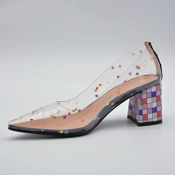 

2020 women Pumps plus size 22-26.5cm length Womens Party shoes Wedding Shoes Summer Fashion Bling PVC Transparent shoes woman
