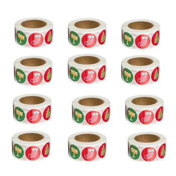 

Christmas Ornaments Sticker Roll 500PCS Per Roll Very Suitable for Christmas Themed Scrapbooks and Decorations 12Rolls