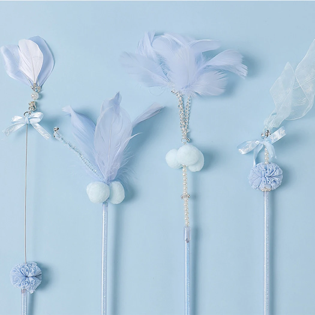 4PCS Cat Teaser Wand Faux Feathers Kitten Sticks Toy Cat Interactive Toy Pet Chasing Toy Cat Wands Kitten Toy Pet Scratching Toy