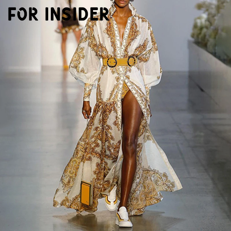 Женское платье макси с цветочным принтом и длинным рукавом винтажное осеннее